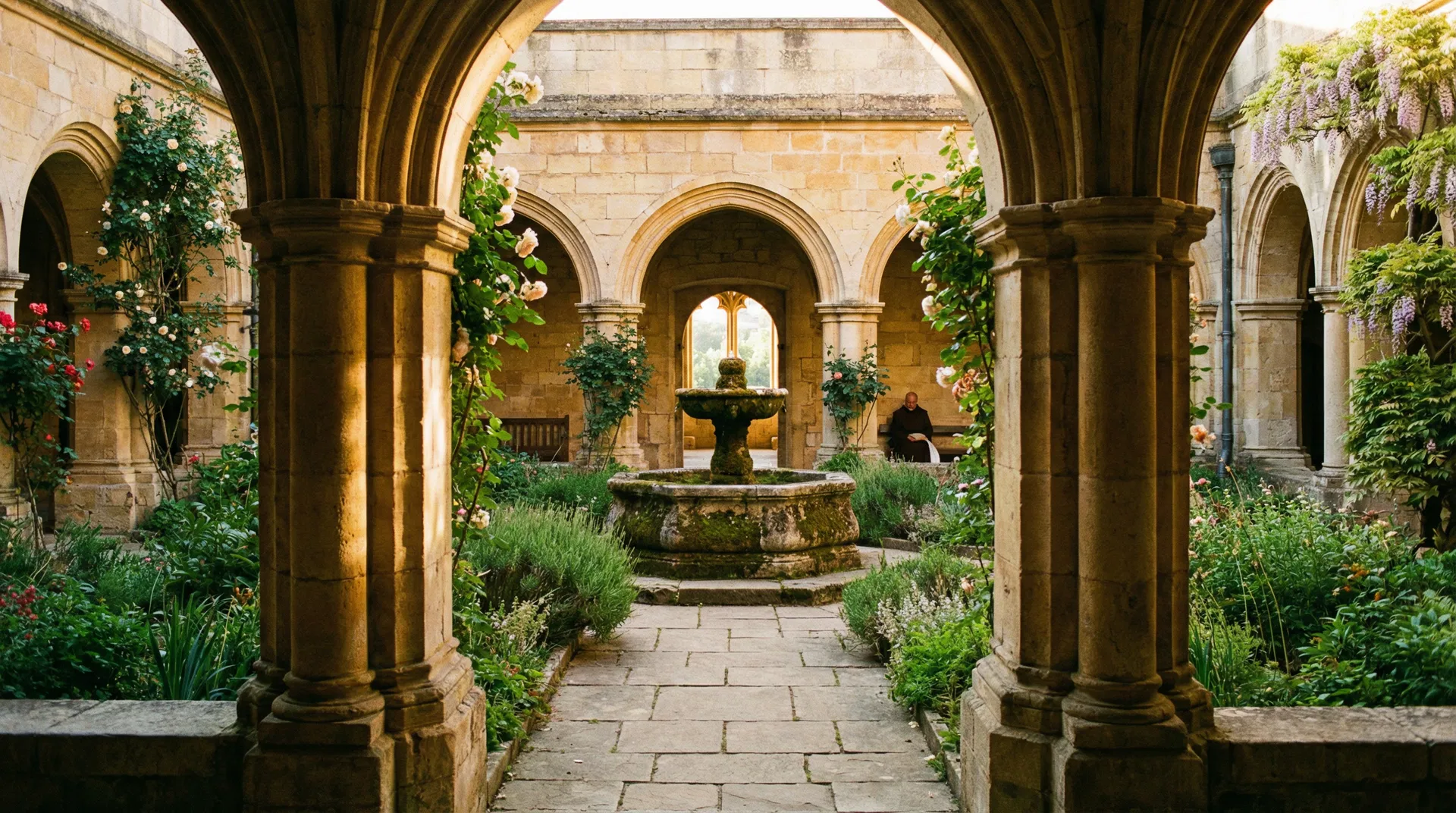 Peaceful monastery cloister garden
